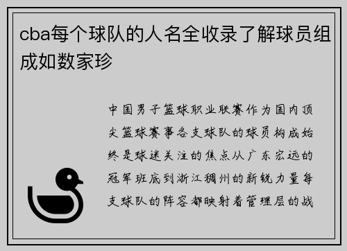 cba每个球队的人名全收录了解球员组成如数家珍
